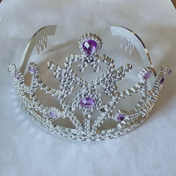 Silver Tone Tiara Lavender Gems Purple Pink Crown Bridal Prom Homecoming Party - Picture 1 of 3